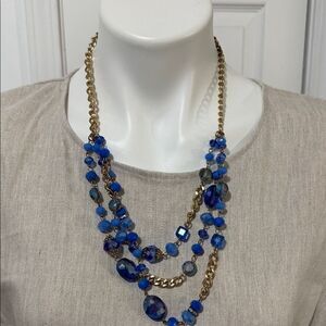 2 Cute Blue and Gold Layered Necklace